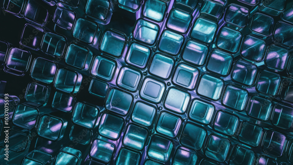 Abstract background with glass squares illuminated with blue and purple light on dark background. Abstract background with glass squares illuminated with blue and purple light on dark background.