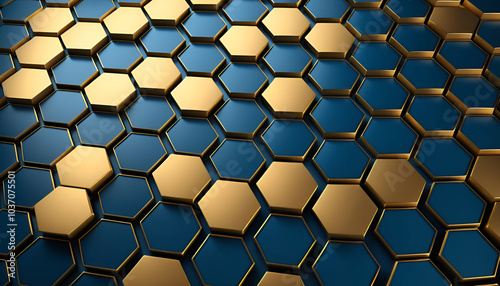 yellow gold blue hexagon abstract background 