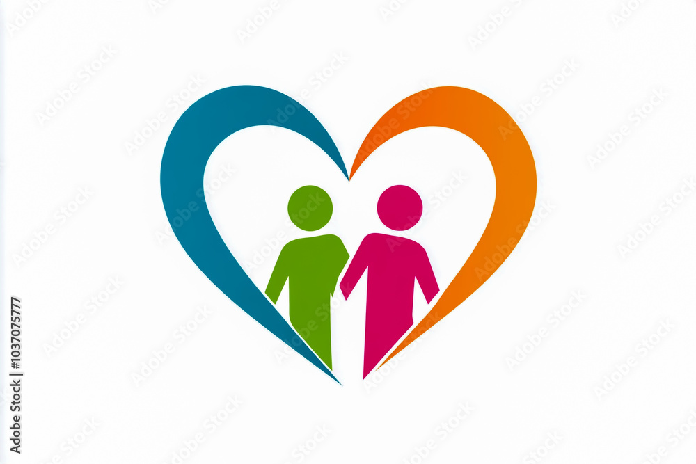 A vector graphic design of a family heart shape with three people inside it. A vector graphic design of a family heart shape with three people inside it.