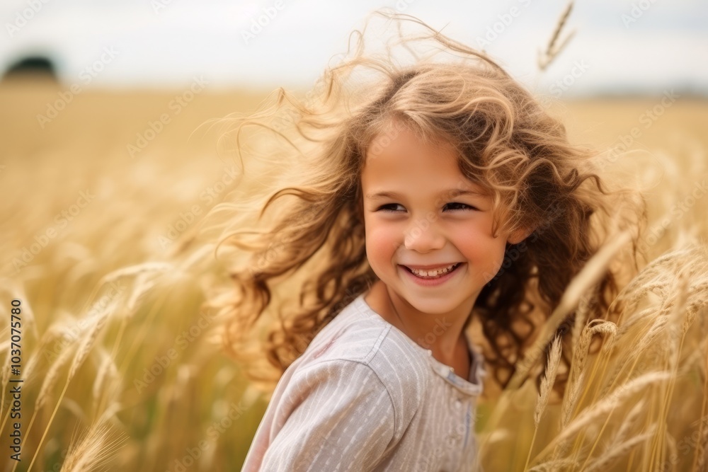 Portrait of a cute little girl running through a wheat field. Portrait of a cute little girl running through a wheat field.