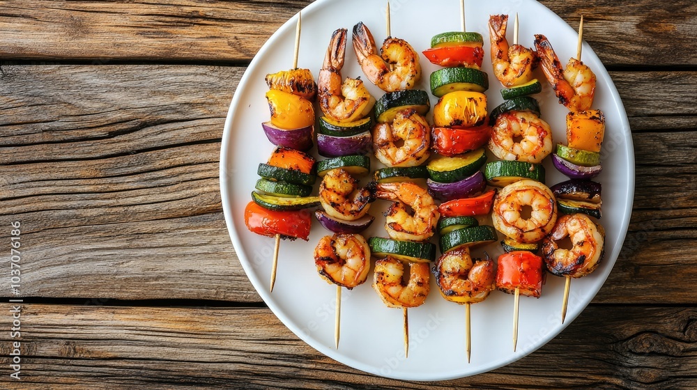 Grilled Shrimp Skewers with Colorful Vegetables Grilled Shrimp Skewers with Colorful Vegetables