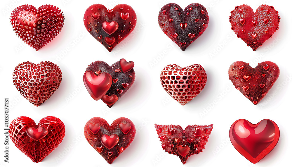 Set of different red hearts on white background Set of different red hearts on white background