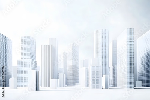 Minimalist White Cityscape with Geometric Architecture