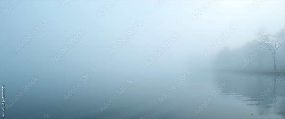 Foggy landscape with a calm lake and mist Foggy landscape with a calm lake and mist