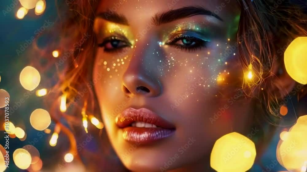 Portrait of a beautiful woman with magical lights. Fantasy concept