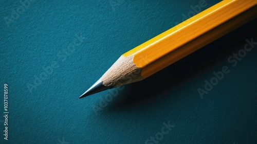 Close-up of a Yellow Pencil on Teal Background