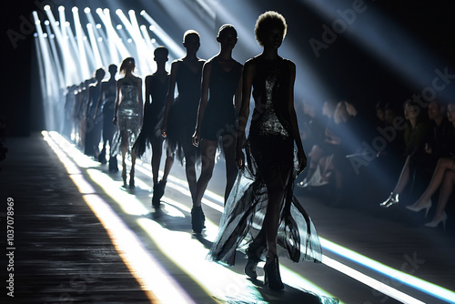 Silhouette of model walking fashion runway 