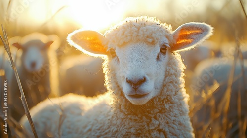 Flock of sheep in the meadows photo