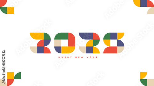 Happy new year 2025 with Abstract Bauhaus Geometric style background template. Simple Abstract Bauhaus Geometric Background with happy new year 2025 greetings