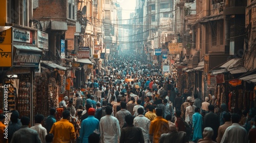 Vibrant Streets of Old Delhi: A Bustling Market Scene Capturing the Essence of Everyday Life Amidst Colorful Crowds and Historic Architecture