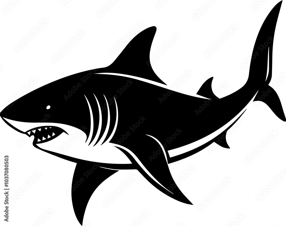 Silhouette of a great white shark illustration Silhouette of a great white shark illustration