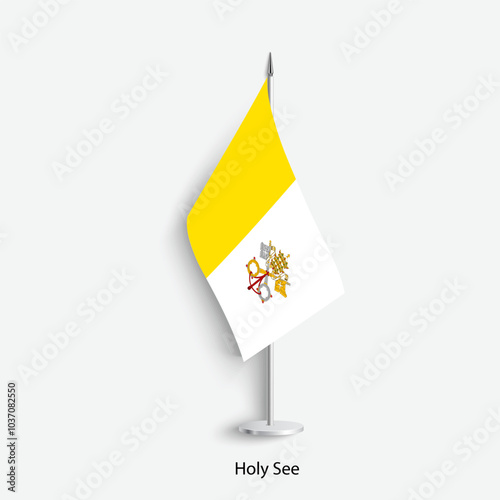 Holy See table flag on light grey background. Holy See desk flag isolated on grey background	