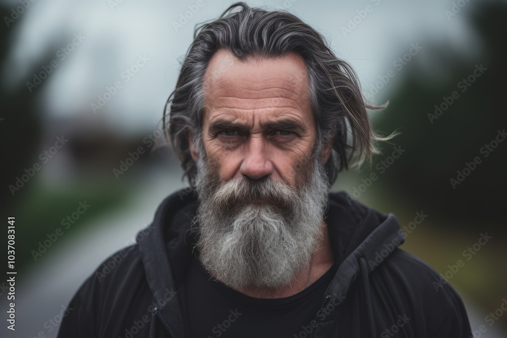 Portrait of an old man with a long gray beard and mustache. Portrait of an old man with a long gray beard and mustache.