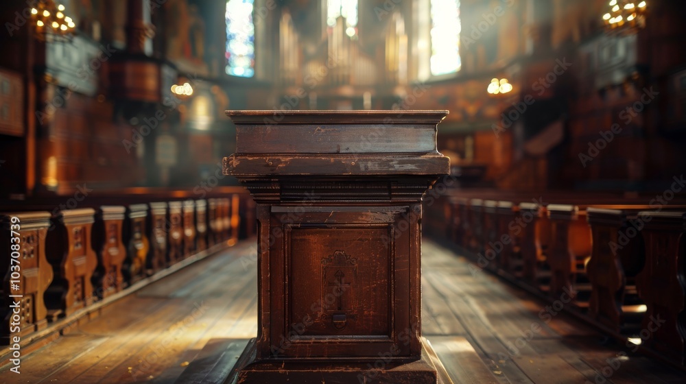 Detailed Lifestyle Image of a Pulpit in a Church Detailed Lifestyle Image of a Pulpit in a Church