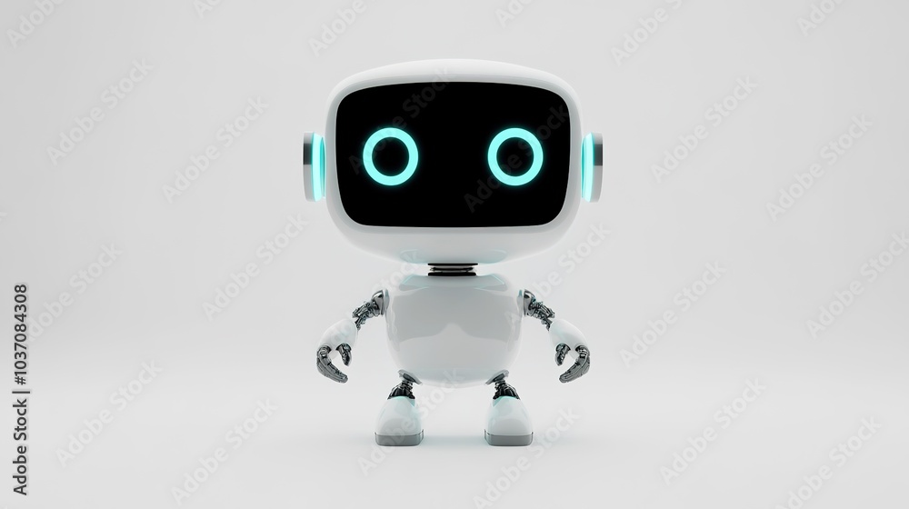 Minimalistic 3D White Robot Helper with Monitor Eyes Minimalistic 3D White Robot Helper with Monitor Eyes