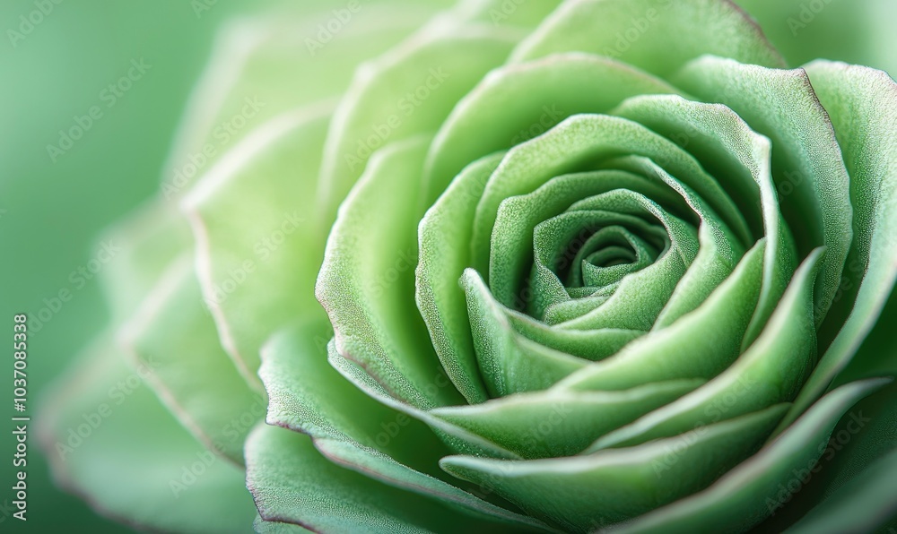 Obraz premium A close-up of a beautifully detailed green rose, showcasing its intricate petals and soothing color tones.