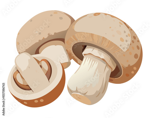 Three button mushrooms illustration on white background