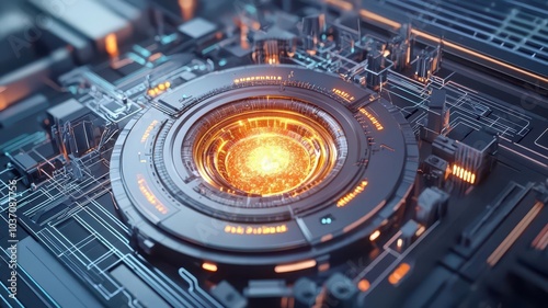 Nuclear fuel processing, reactor core glowing with energy, close-up, intense detail, fuel processing, nuclear technology