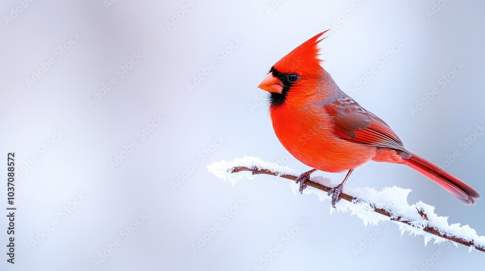 A vibrant red cardinal perched on a snow-covered branch, showcasing nature's beauty in a serene winter landscape. A vibrant red cardinal perched on a snow-covered branch, showcasing nature's beauty in a serene winter landscape.