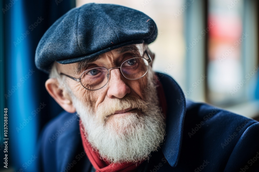 Portrait of an old man with a beard and mustache in the city Portrait of an old man with a beard and mustache in the city