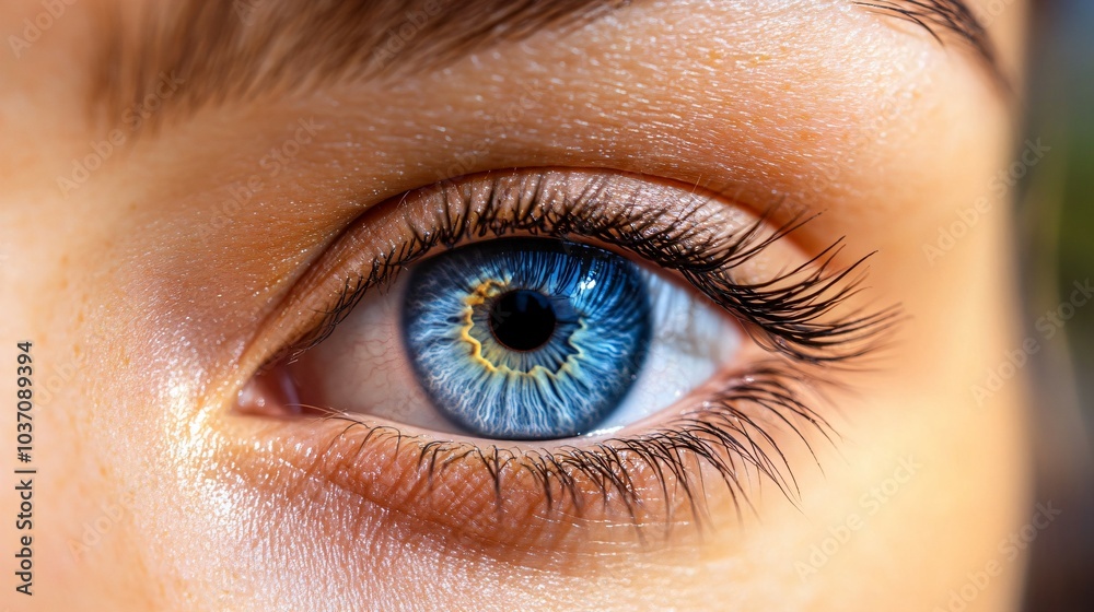 Obraz premium wonderful nature design of the full open human blue eye close-up macro photo