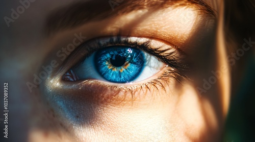 wonderful nature design of the full open human blue eye close-up macro photo
