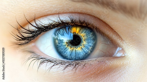 wonderful nature design of the full open human blue eye close-up macro photo