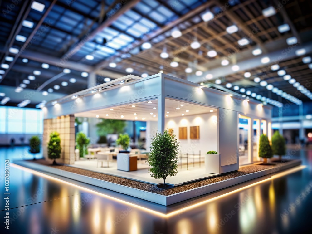 3D Rendering of a Stand with White and Lighted Flooring in Tilt-Shift Perspective for Interior Design Concepts