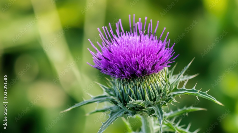 Purple thistle flower field. Generative AI Purple thistle flower field. Generative AI