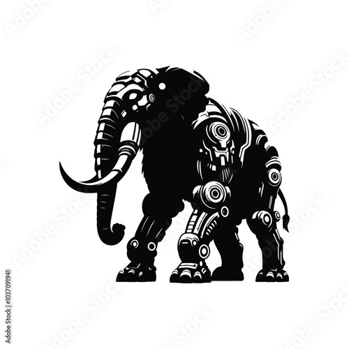 Futuristic Elephant Vector Silhouette with Mechanical Robotic Elements for Digital Use