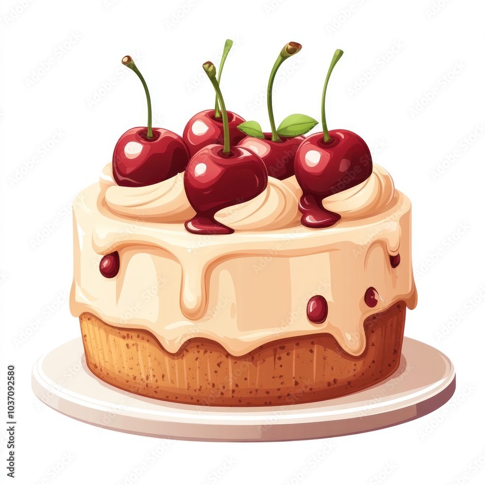 Delicious Cherry Topped Cake Illustration Delicious Cherry Topped Cake Illustration