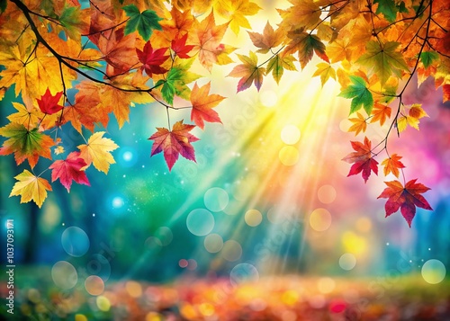 Abstract Colorful Background with Trees and Light Rays for Stunning Bokeh Effect and Copy Space