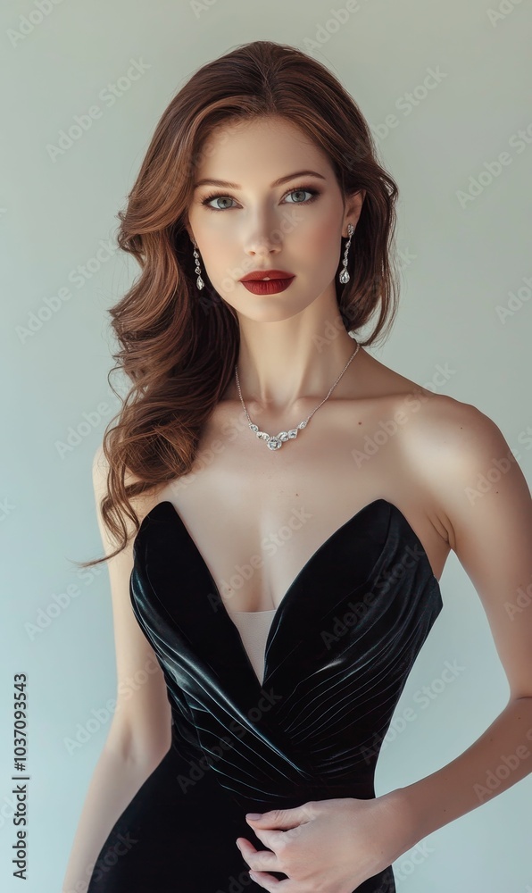 Woman in black dress with jewelry. Woman in black dress with jewelry.