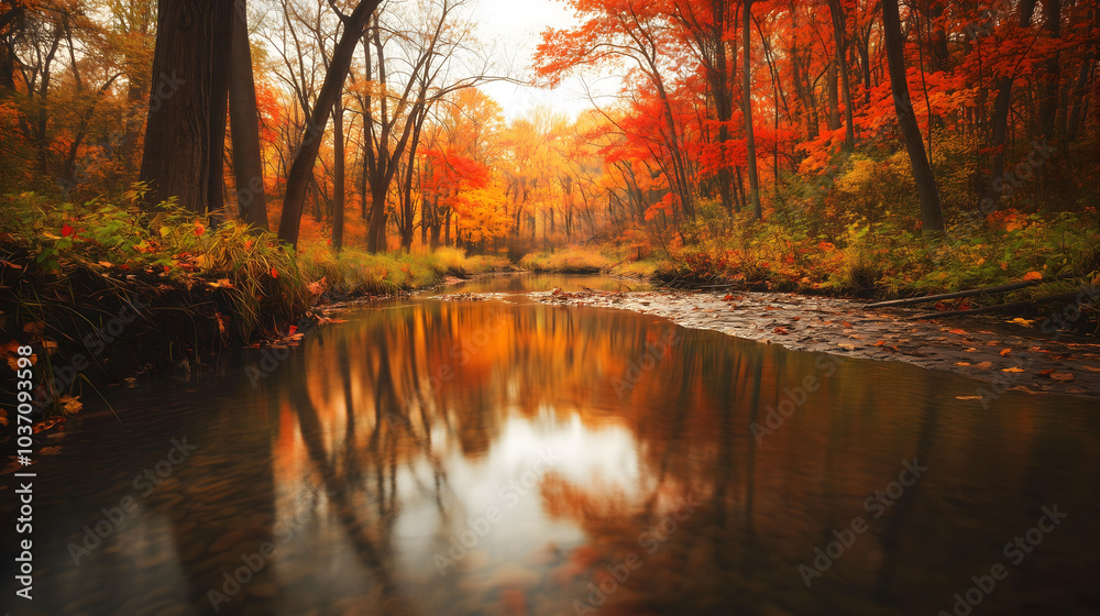 Fototapeta premium vibrant autumn forest reflection