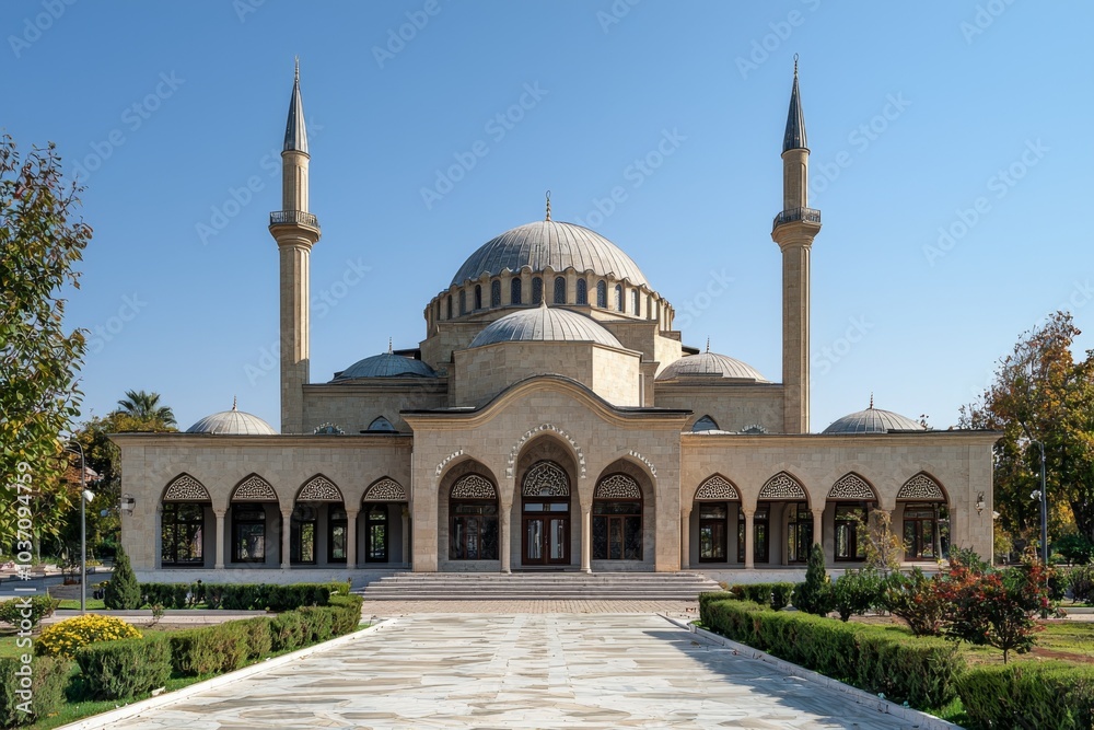 Fototapeta premium Beautiful mosque as a place of worship for Muslims created with Generative AI