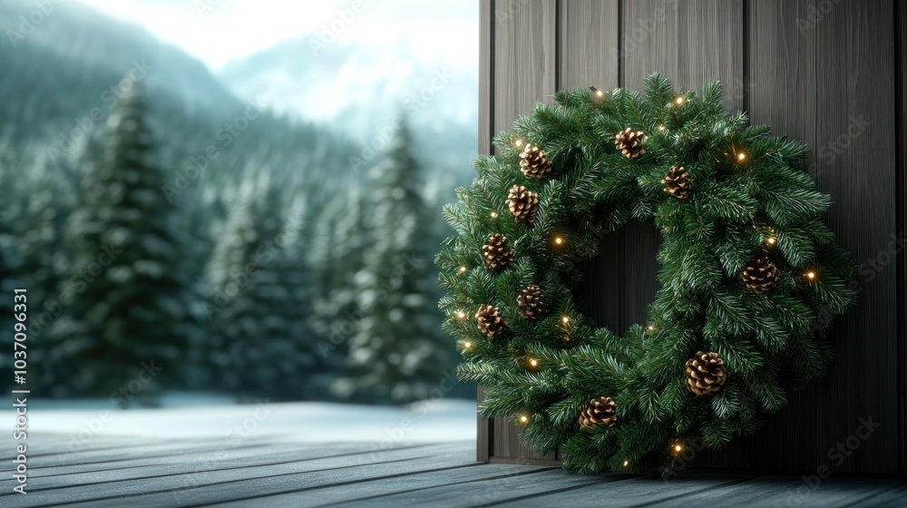 Fototapeta premium Classic Holiday Decor Celebrate Family Traditions with Festive Wreaths and Warm Lights, Add a Touch of Magic to Your Home This Season