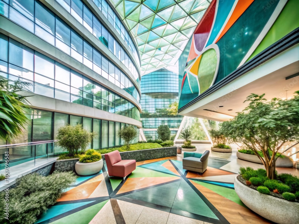 Fototapeta premium Abstract Hypnotic Corporate Interior Design with Dynamic Construction Elements for Modern Spaces