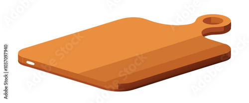 Empty wooden cutting board lying on white background