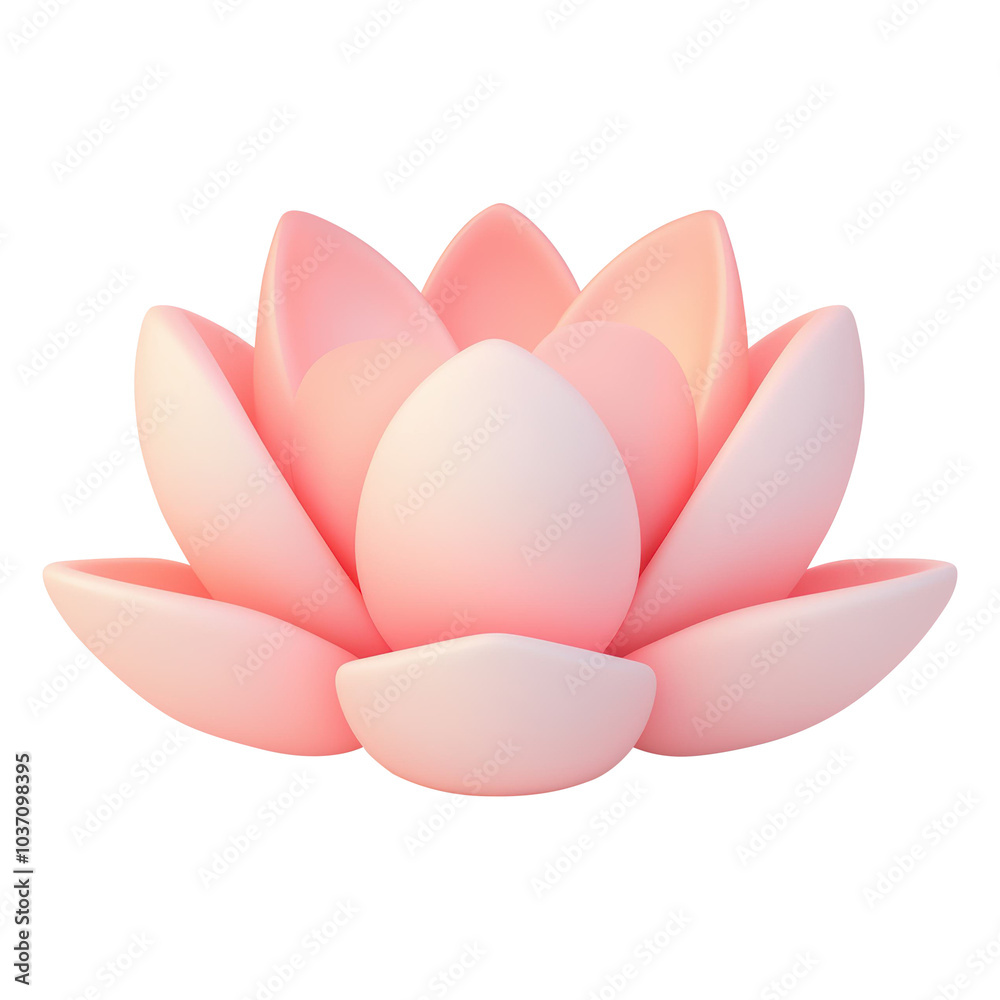 3D illustration of a soft pink lotus flower, featuring a realistic design with smooth petals and a serene aesthetic, perfect for decorative uses. Isolated on transparent background, png. 3D illustration of a soft pink lotus flower, featuring a realistic design with smooth petals and a serene aesthetic, perfect for decorative uses. Isolated on transparent background, png.