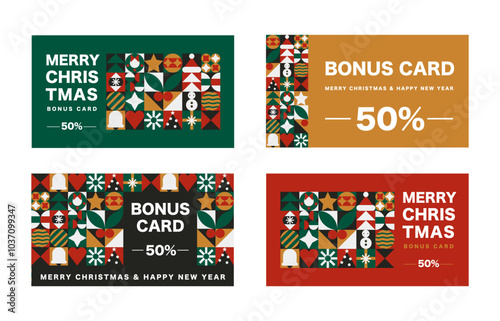 Christmas Geometric Certificate Set, Bauhaus Patterns for Holiday Branding
