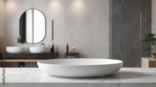 Elegant Minimalist Bathroom Interior with Marble Countertop and Modern Round Basin