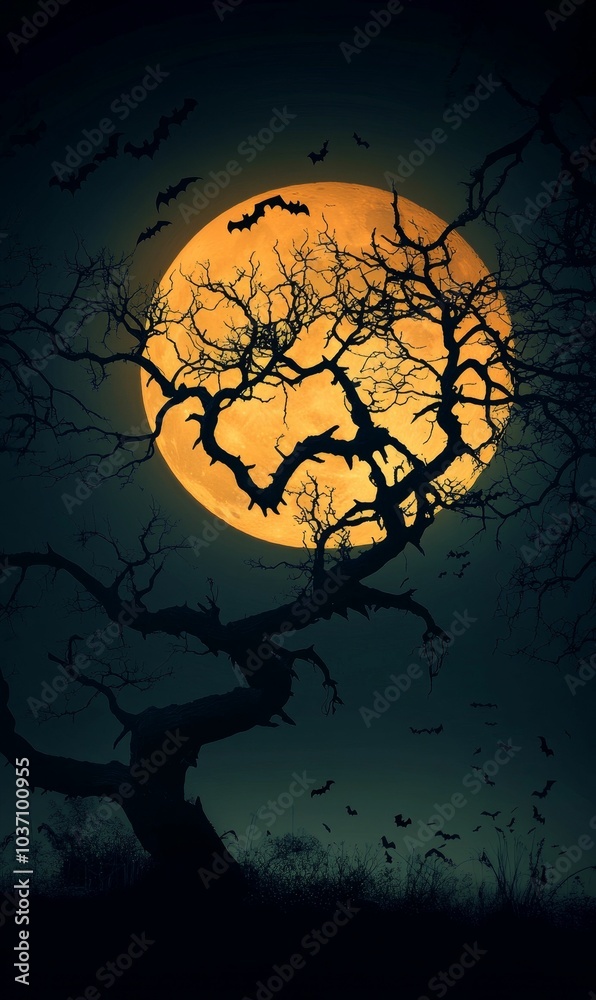Bats fly around a full moon. Bats fly around a full moon.