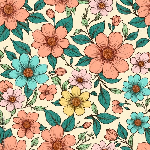 Wallpaper Mural Vintage floral seamless pattern Torontodigital.ca