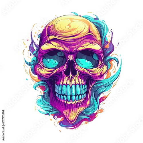 Vibrant Skull Designs: Laughing Death, Expressive Grim Reaper, and Fun Skeleton Characters for T-Shirts, Logos, Mugs, and Presentations—Colorful, Artistic, and Powered by Generative AI