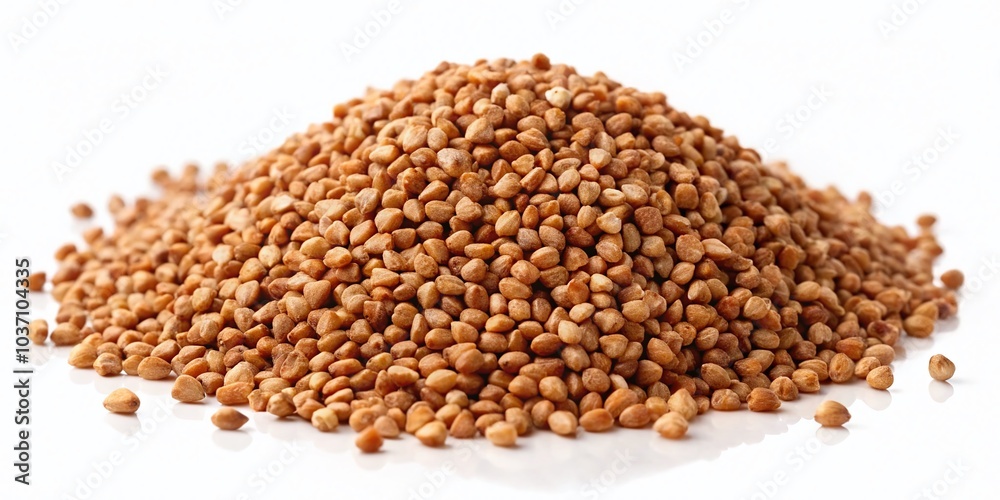 Aerial View of Buckwheat Grains on a White Isolated Background for Culinary and Agricultural Use Aerial View of Buckwheat Grains on a White Isolated Background for Culinary and Agricultural Use