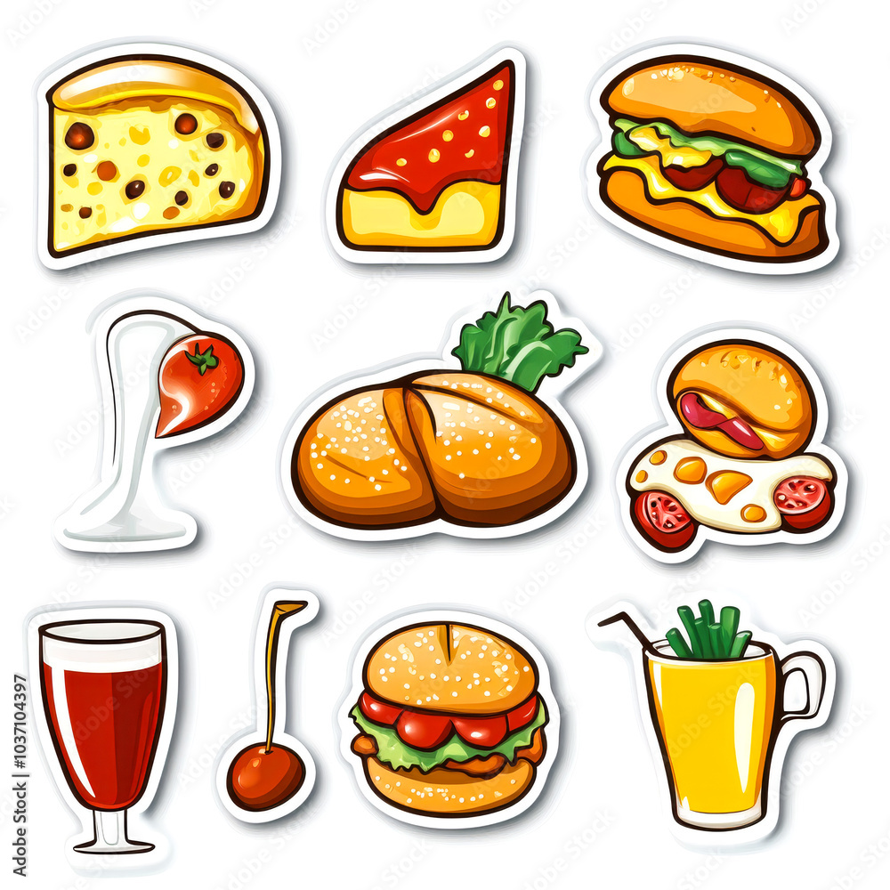 Pizza, Burger, and Fast Food Sticker Set Pizza, Burger, and Fast Food Sticker Set