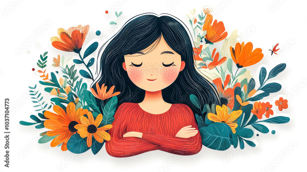 Woman with Flowers and Butterflies in Artistic Portrait Woman with Flowers and Butterflies in Artistic Portrait
