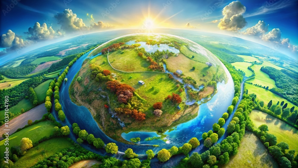 Aerial View of Earth Surrounded by Vaccine Cure Symbolism and Nature’s Resilience in a Vibrant Landscape Aerial View of Earth Surrounded by Vaccine Cure Symbolism and Nature’s Resilience in a Vibrant Landscape