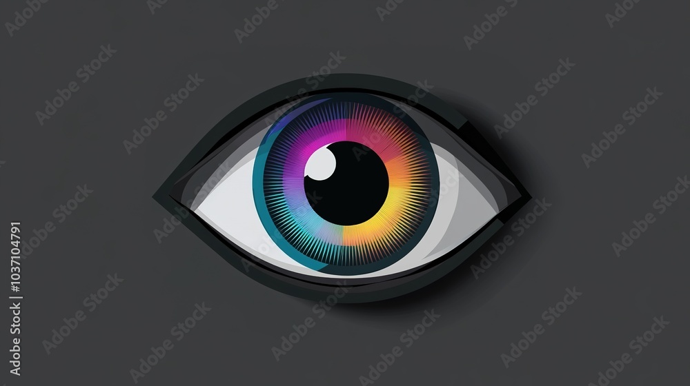 Vibrant Open Eye on Dark Grey Background: A Stunning Display of Color and Expression. This artwork features a beautifully detailed eye, showcasing a spectrum of vibrant colors that pop against Vibrant Open Eye on Dark Grey Background: A Stunning Display of Color and Expression. This artwork features a beautifully detailed eye, showcasing a spectrum of vibrant colors that pop against