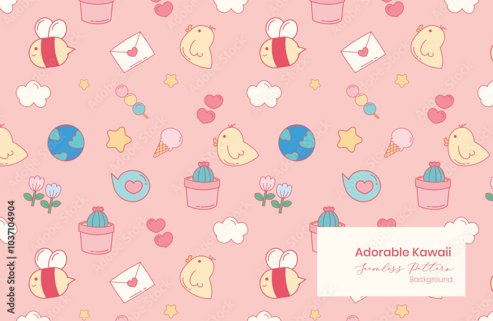 Adorable Kawaii World Elements Seamless Pattern Adorable Kawaii World Elements Seamless Pattern